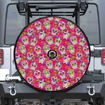 Pink Sugar Skull Pattern Print Tire Cover With Camera Hole