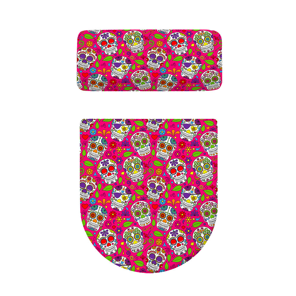 Pink Sugar Skull Pattern Print Toilet Lid And Tank Cover Set