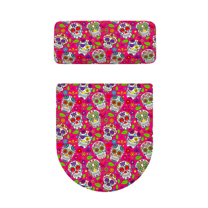 Pink Sugar Skull Pattern Print Toilet Lid And Tank Cover Set