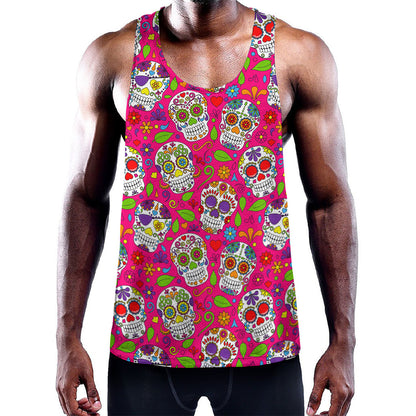 Pink Sugar Skull Pattern Print Training Tank Top