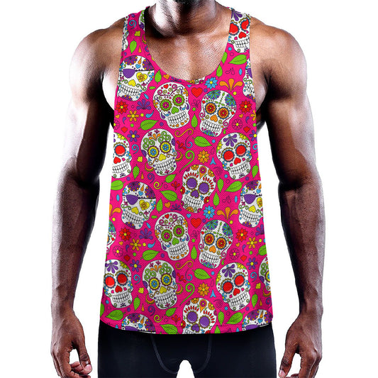 Pink Sugar Skull Pattern Print Training Tank Top