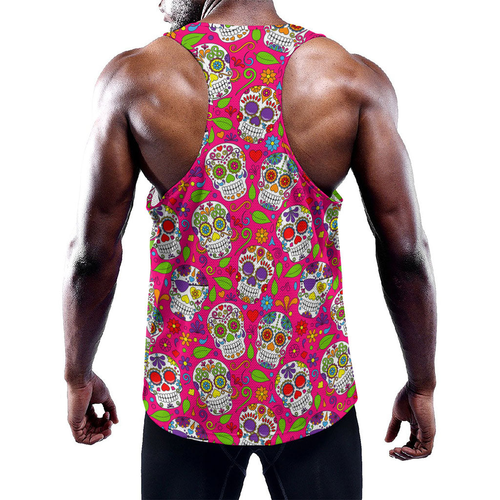 Pink Sugar Skull Pattern Print Training Tank Top