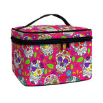 Pink Sugar Skull Pattern Print Travel Makeup Bag