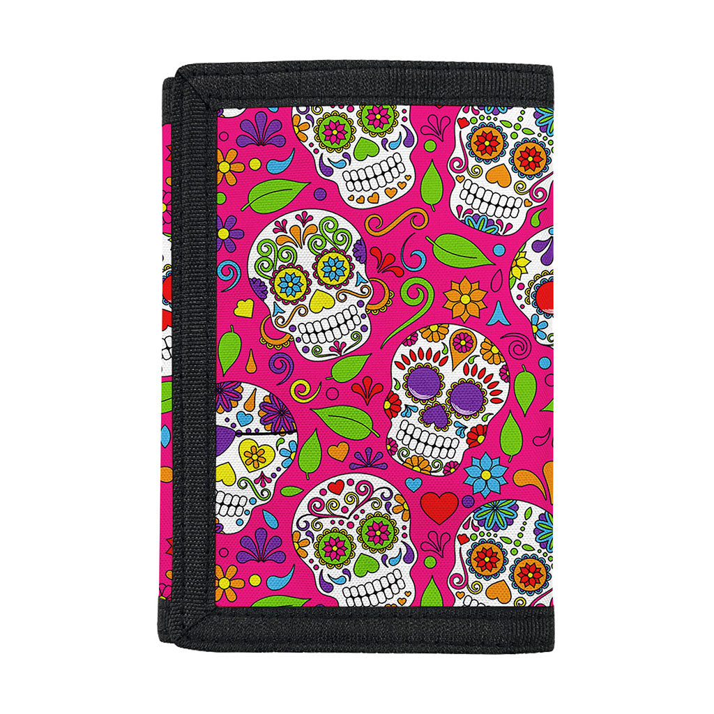 Pink Sugar Skull Pattern Print Trifold Wallet