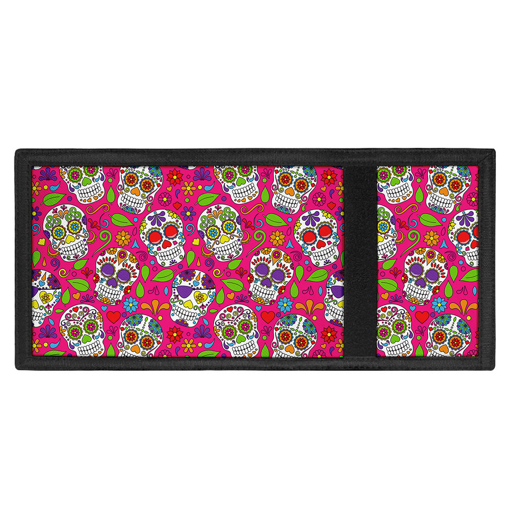 Pink Sugar Skull Pattern Print Trifold Wallet