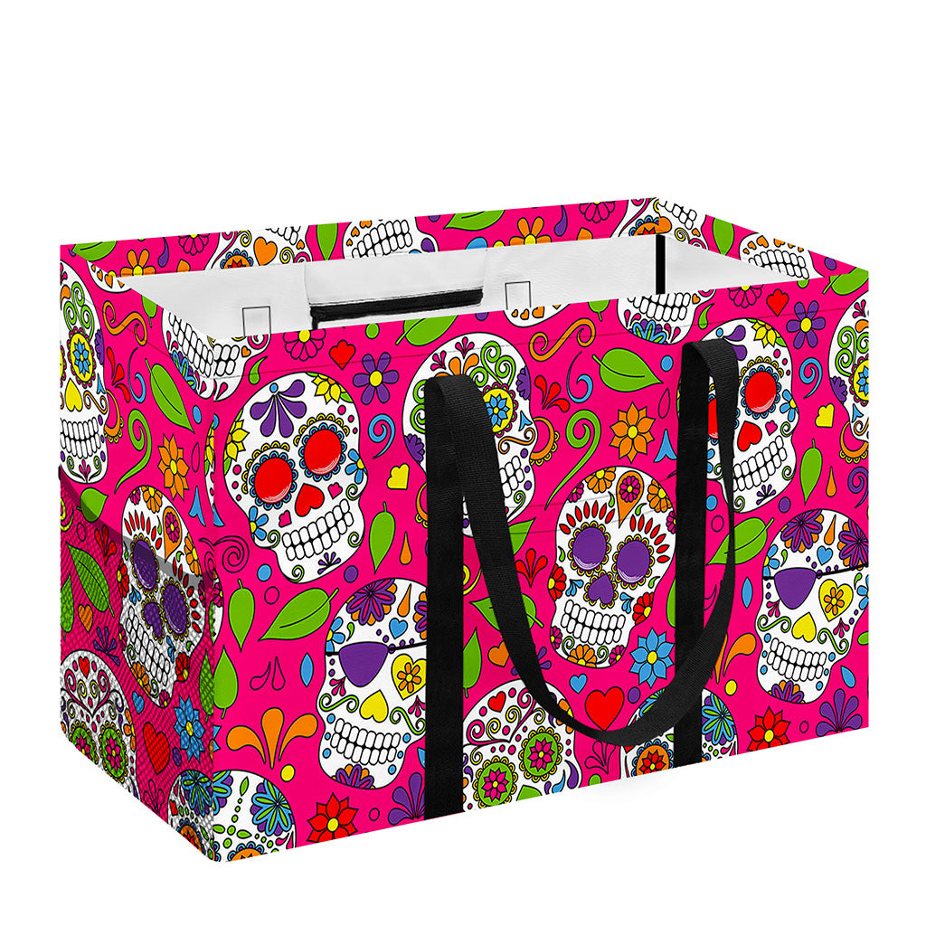 Pink Sugar Skull Pattern Print Utility Tote Bag
