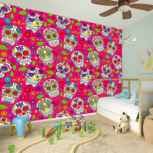 Pink Sugar Skull Pattern Print Wall Sticker
