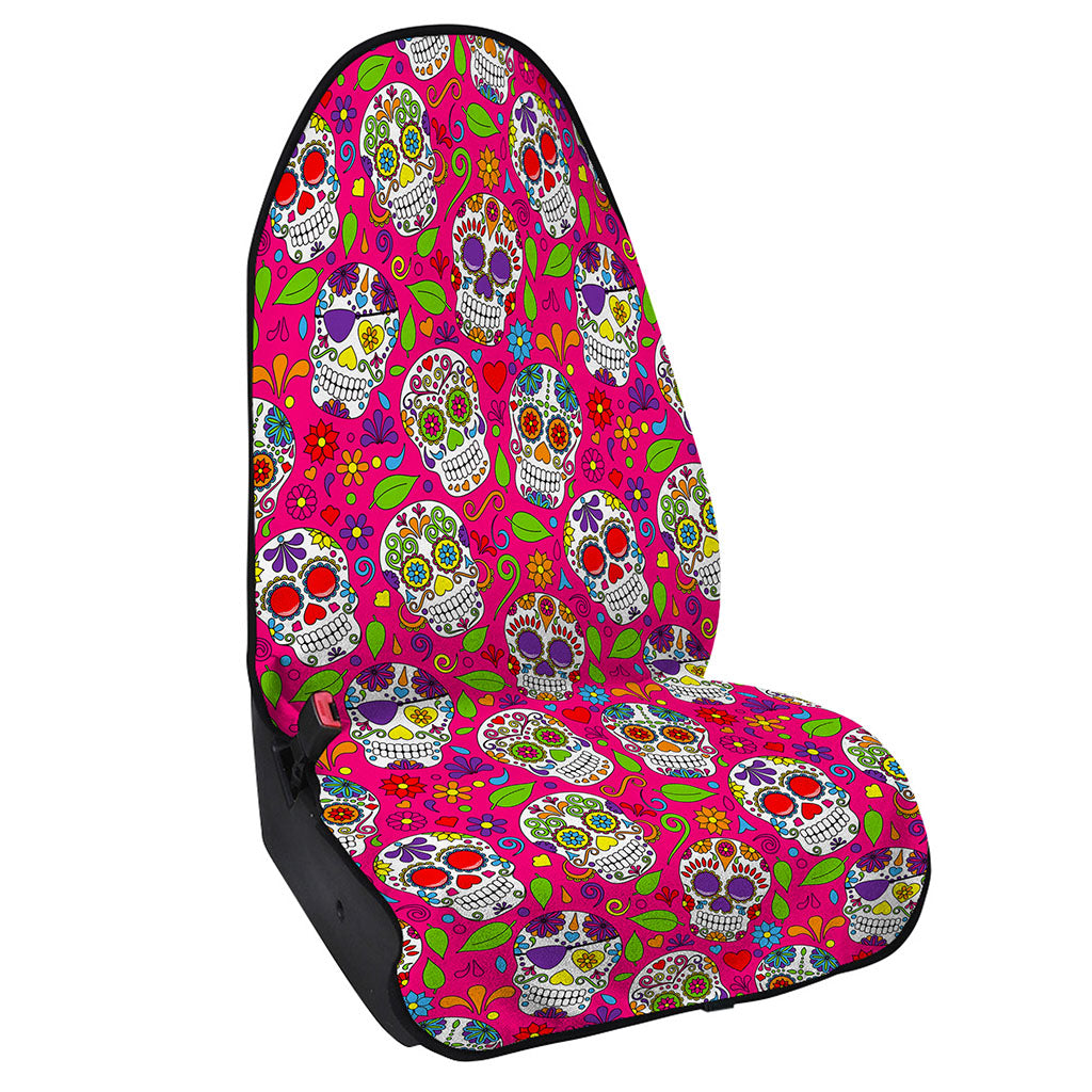 Pink Sugar Skull Pattern Print Waterproof Car Seat Cover