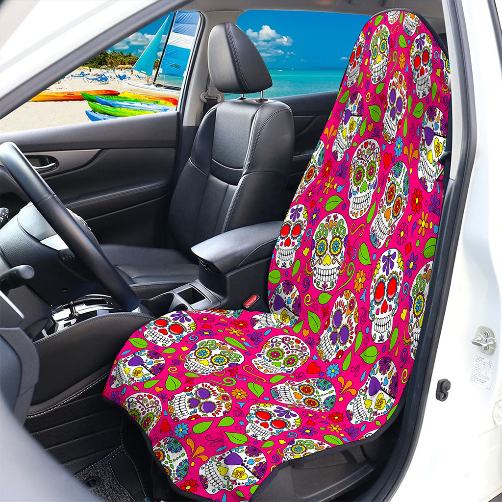 Pink Sugar Skull Pattern Print Waterproof Car Seat Cover