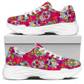 Pink Sugar Skull Pattern Print White Chunky Shoes
