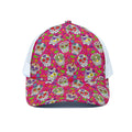 Pink Sugar Skull Pattern Print White Mesh Trucker Hat