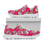 Pink Sugar Skull Pattern Print White Running Shoes