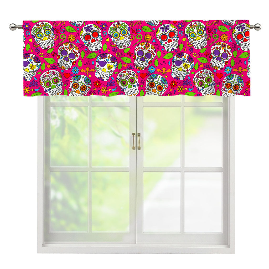 Pink Sugar Skull Pattern Print Window Valance