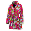Pink Sugar Skull Pattern Print Women's Bathrobe