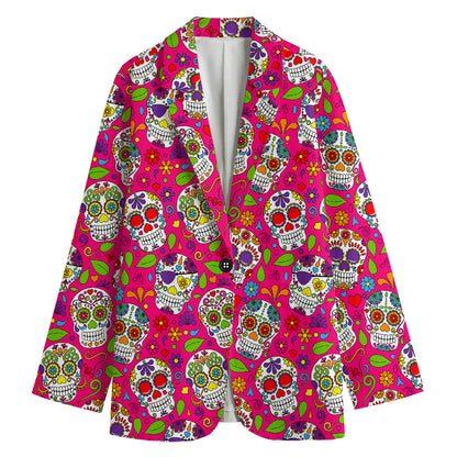 Pink Sugar Skull Pattern Print Women's Blazer