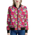 Pink Sugar Skull Pattern Print Women's Bomber Jacket