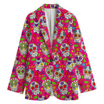 Pink Sugar Skull Pattern Print Women's Cotton Blazer