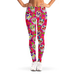 Pink Sugar Skull Pattern Print Women's Leggings