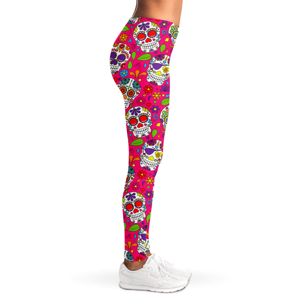 Pink Sugar Skull Pattern Print Women's Leggings