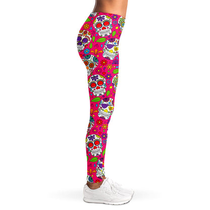 Pink Sugar Skull Pattern Print Women's Leggings