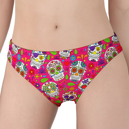 Pink Sugar Skull Pattern Print Women's Panties