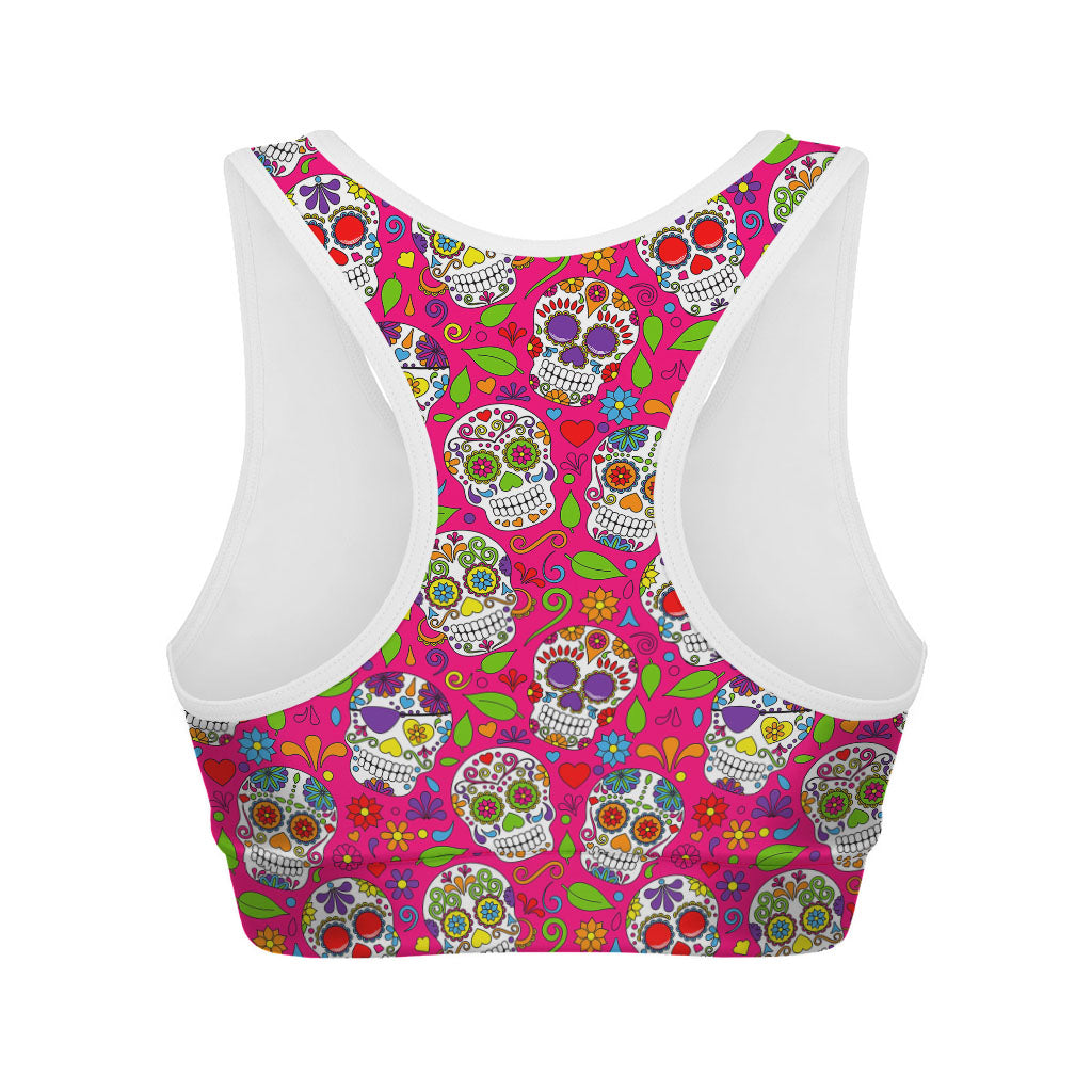 Pink Sugar Skull Pattern Print Women's Sports Bra