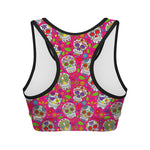 Pink Sugar Skull Pattern Print Women's Sports Bra