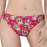 Pink Sugar Skull Pattern Print Women's Thong