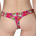 Pink Sugar Skull Pattern Print Women's Thong