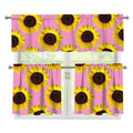 Pink Sunflower Pattern Print 3 Piece Kitchen Curtains