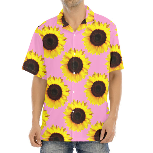 Pink Sunflower Pattern Print Aloha Shirt