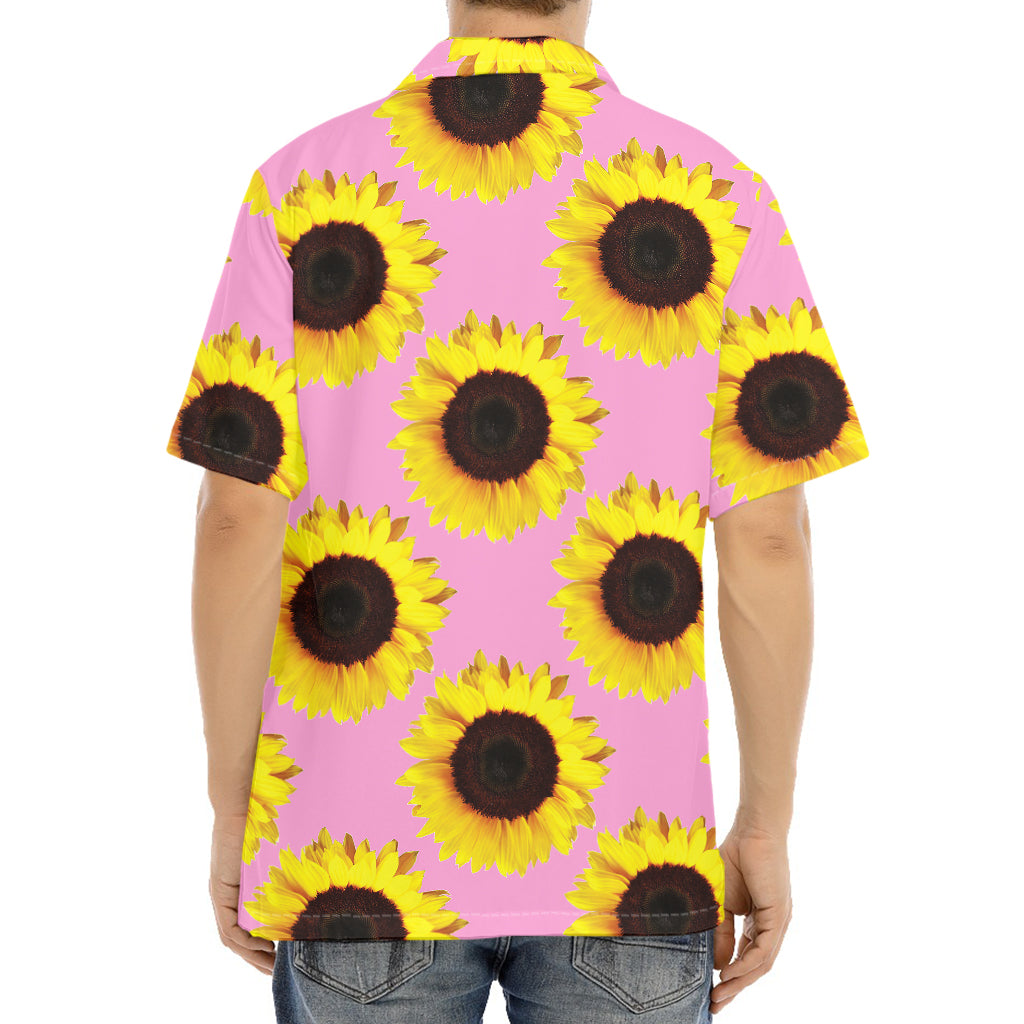 Pink Sunflower Pattern Print Aloha Shirt