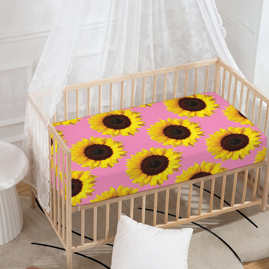 Pink Sunflower Pattern Print Baby Crib Sheet