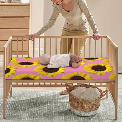 Pink Sunflower Pattern Print Baby Crib Sheet