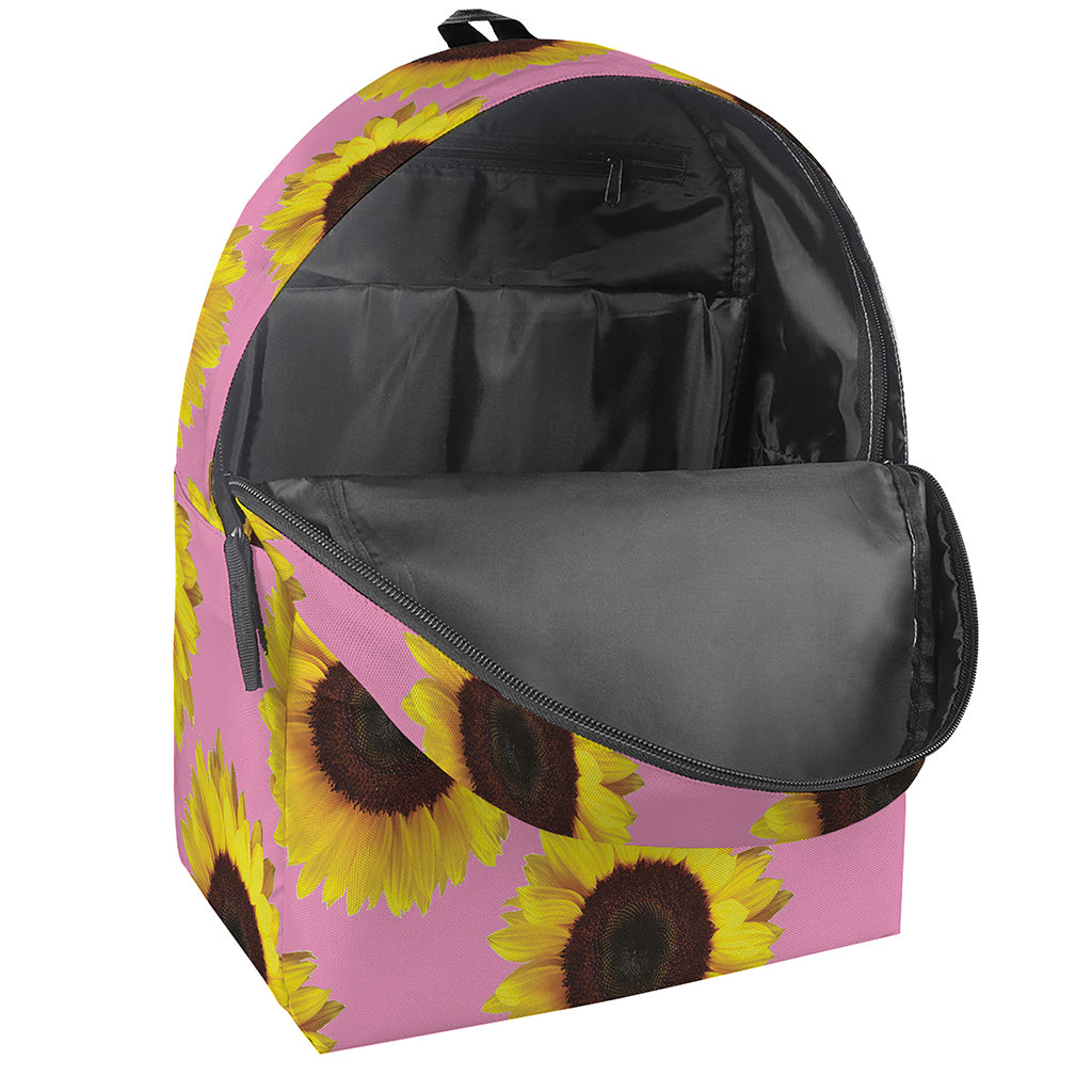 Pink Sunflower Pattern Print Backpack