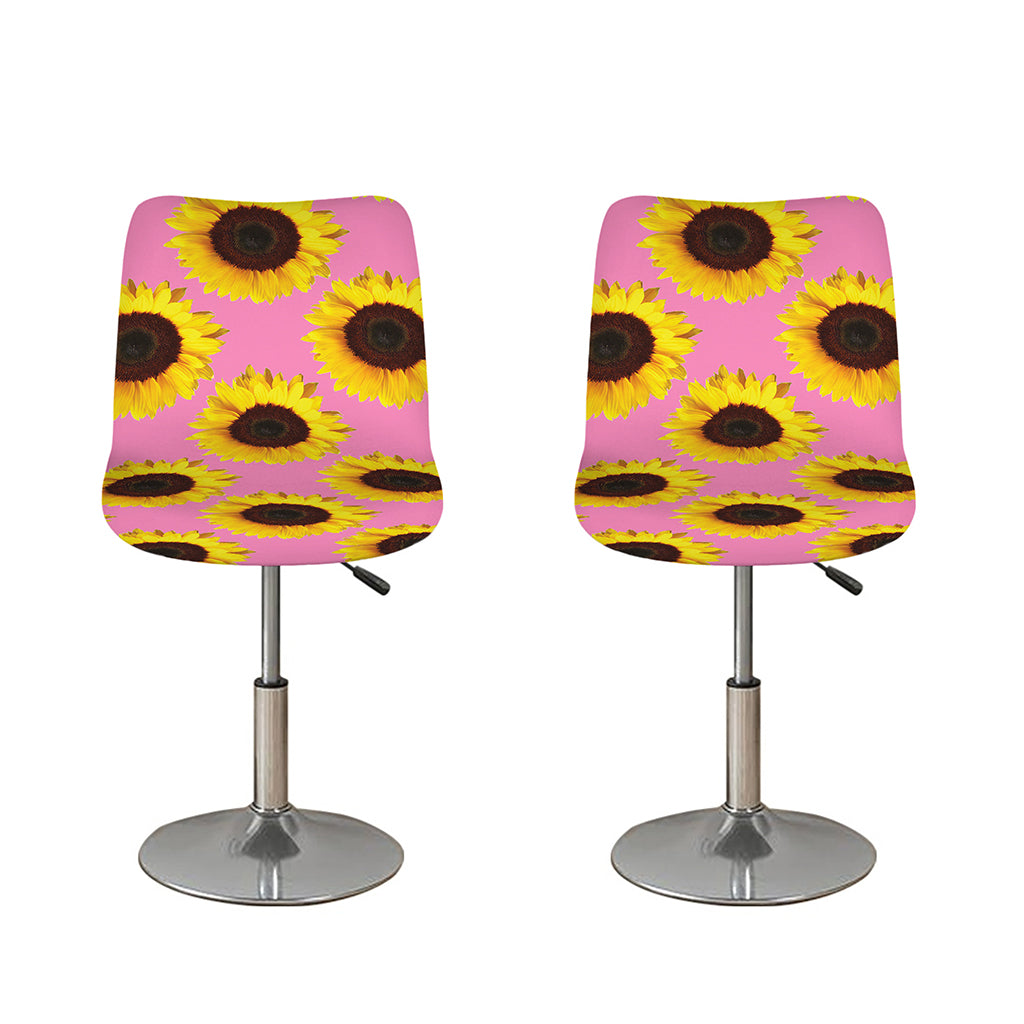 Pink Sunflower Pattern Print Bar Stool Covers