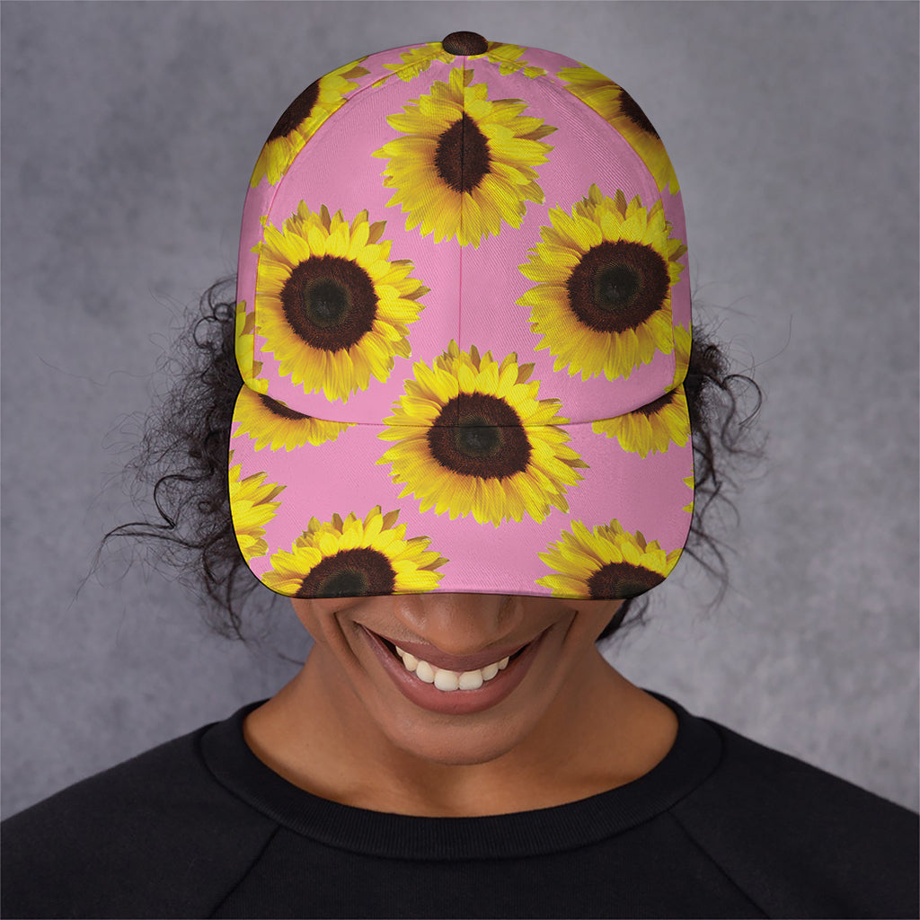 Pink Sunflower Pattern Print Baseball Cap