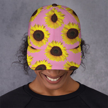 Pink Sunflower Pattern Print Baseball Cap
