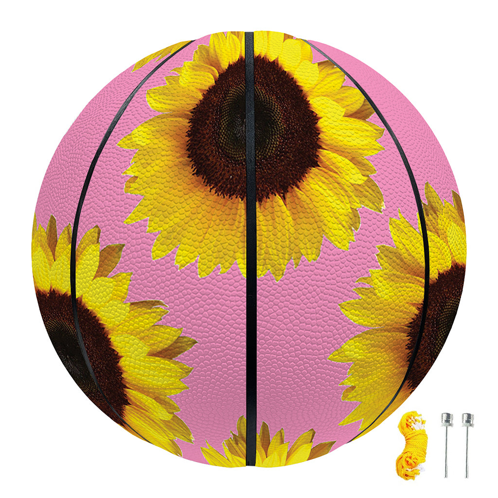 Pink Sunflower Pattern Print Basketball