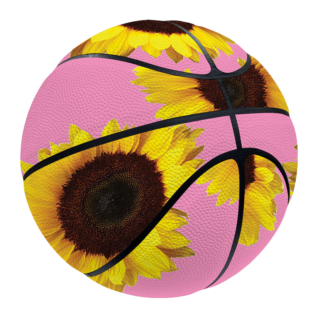 Pink Sunflower Pattern Print Basketball