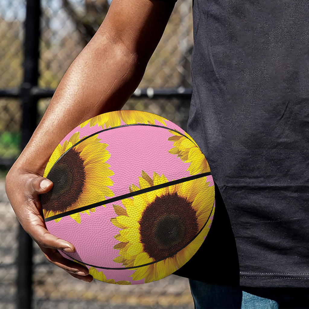 Pink Sunflower Pattern Print Basketball