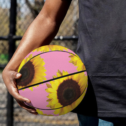 Pink Sunflower Pattern Print Basketball