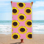 Pink Sunflower Pattern Print Beach Towel