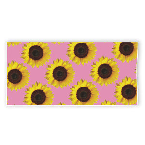 Pink Sunflower Pattern Print Beach Towel