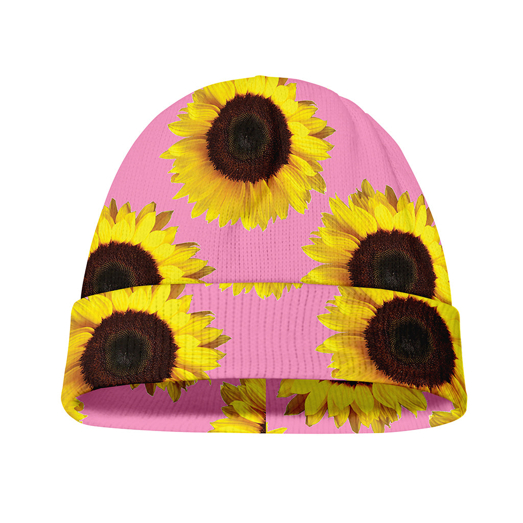 Pink Sunflower Pattern Print Beanie