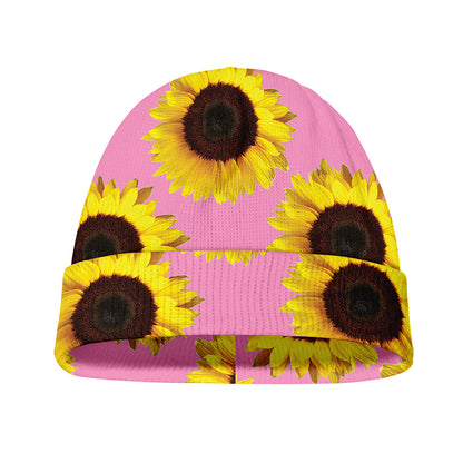 Pink Sunflower Pattern Print Beanie