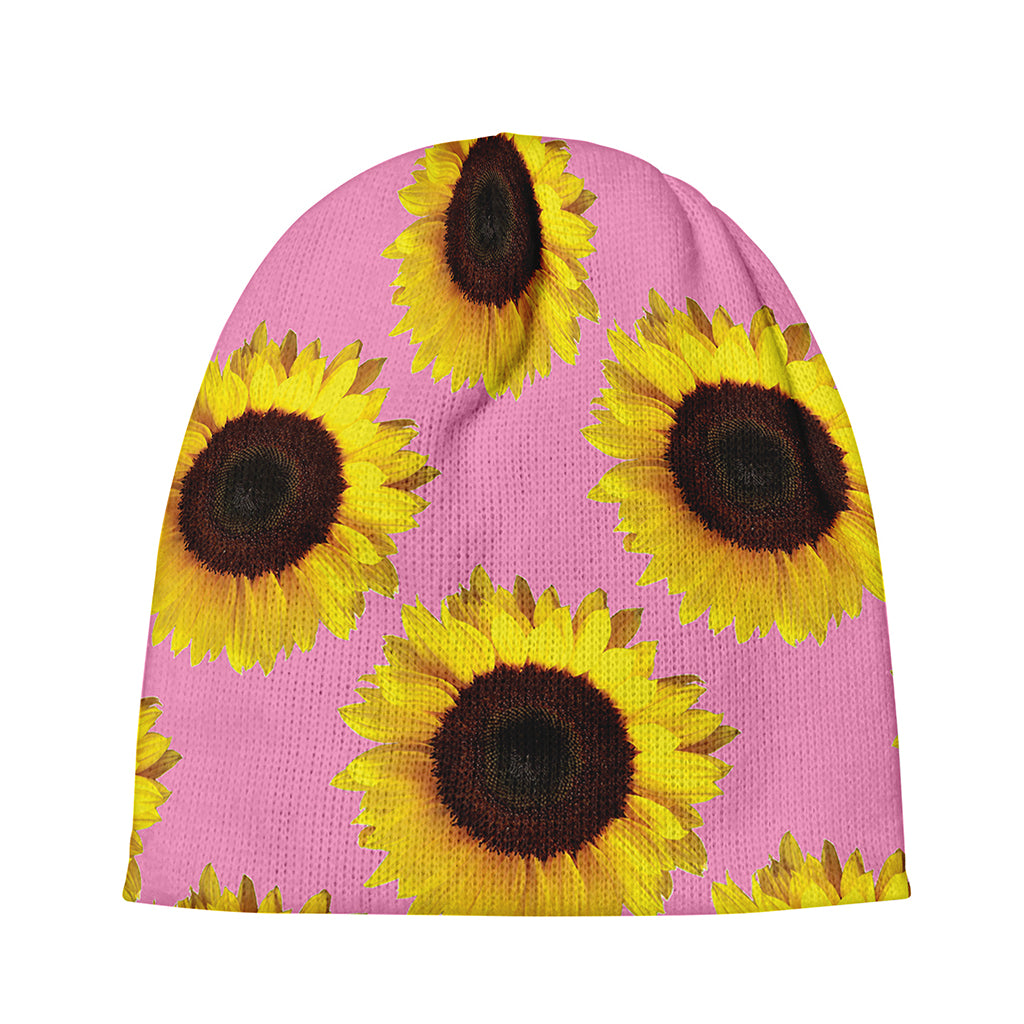 Pink Sunflower Pattern Print Beanie