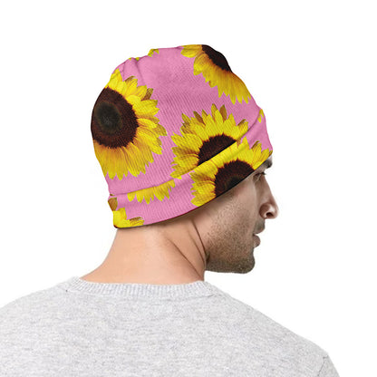 Pink Sunflower Pattern Print Beanie