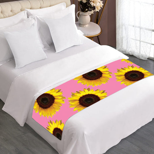 Pink Sunflower Pattern Print Bed Runner