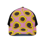 Pink Sunflower Pattern Print Black Mesh Trucker Cap